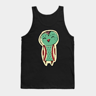 Tall and Green Cute Simple Owl Illustration Tank Top